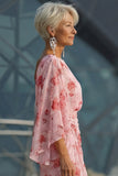 Vestido de Madre de la Novia con flores de rosa polvorienta y mangas acampanadas