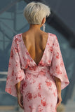 Vestido de Madre de la Novia con flores de rosa polvorienta y mangas acampanadas