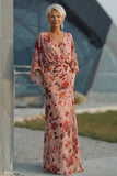 Vestido de madre de la novia, con escote en V y flor rosa polvorienta con mangas acampanadas