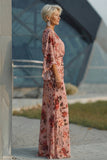 Vestido de madre de la novia, con escote en V y flor rosa polvorienta con mangas acampanadas