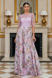 Vestido de Madre de la Novia de la línea Lila A floral de manga media con bordado