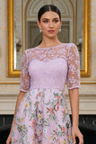 Vestido de Madre de la Novia de la línea Lila A floral de manga media con bordado