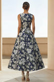 Vestido Midi de Línea Estampado Azul Marino con bolsillos