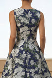 Vestido Midi de Línea Estampado Azul Marino con bolsillos