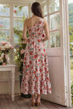 Vestido Midi de línea estampado con flor roja rosa y roja