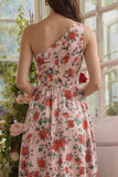 Vestido Midi de línea estampado con flor roja rosa y roja