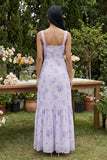 Vestido Midi de cuello cuadrado estampado lila con abertura