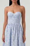 Vestido Midi de Corsé Jacquard azul sin tirantes A Line