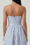 Vestido Midi de Corsé Jacquard azul sin tirantes A Line