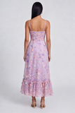 Tirantes finos con flor de lila y tirantes finos, vestido midi en línea con abertura