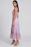Tirantes finos con flor de lila y tirantes finos, vestido midi en línea con abertura