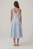 Vestido azul Jacquard de cuello en V con escote en V y línea A Line Midi