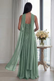 Vestido formal largo plisado y con abertura Dusty Sage Sage