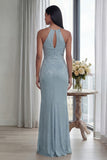 Vestido formal largo de vaina azul cielo con capestro
