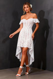 Corsé de encaje blanco de hombros descubiertos Vestido de novia High-Low A Line