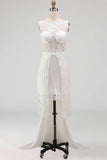 Vestido de novia Midi de corsé blanco con encaje y capa