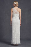 Vestido de novia largo de funda de un solo hombro con apliques