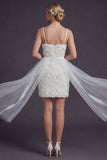 Vestido de novia corto con Bodycon 3D Flores 3D con tirantes cortos y serpentina