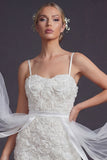Vestido de novia corto con Bodycon 3D Flores 3D con tirantes cortos y serpentina