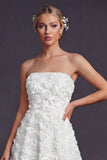 Vestido de novia largo blanco sin tirantes A Line con flores 3D