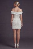 Vestido de novia corto blanco de hombros fríos Bodycon flores 3D