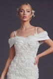 Vestido de novia corto blanco de hombros fríos Bodycon flores 3D