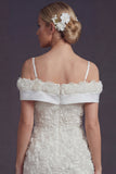 Vestido de novia corto blanco de hombros fríos Bodycon flores 3D