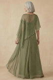 Dusty Sage Línea A Vestido Convertible asimétrico de madre de la novia con fular