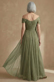 Dusty Sage Línea A Vestido Convertible asimétrico de madre de la novia con fular