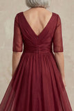 Vestido de madre de la novia de cuello en V rojo de cuello en V