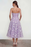 Vestido floral lila midi A-Line sin tirantes con bolsillos