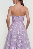 Vestido floral lila midi A-Line sin tirantes con bolsillos