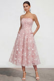 Vestido floral lila midi A-Line sin tirantes con bolsillos