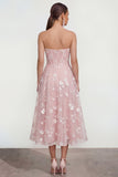 Vestido floral lila midi A-Line sin tirantes con bolsillos