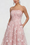 Vestido floral lila midi A-Line sin tirantes con bolsillos