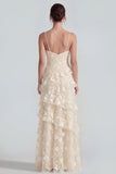 Vestido largo floral lila Shearh con tirantes finos y volantes