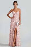 Vestido largo floral lila Shearh con tirantes finos y volantes