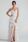 Vestido largo floral lila Shearh con tirantes finos y volantes