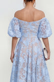 Vestido midi rosa floral A-Line A-Shoulder con mangas abullonadas
