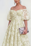 Vestido midi rosa floral A-Line A-Shoulder con mangas abullonadas