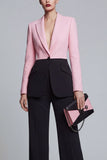 Trajes de solapa de dos piezas con solapa de pico rosa negro y mangas
