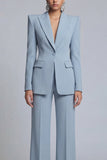 Trajes de solapa de dos piezas con solapa Peak Grey Blue y mangas