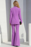 Traje de mujer de dos piezas con solapa chal morada y mangas