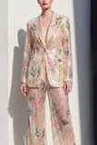 Traje de baile floral champán de dos piezas, solapa muescada y muescas