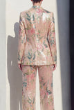 Traje de baile floral champán de dos piezas, solapa muescada y muescas