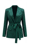 Traje de graduación de dos piezas, floral verde oscuro con solapa muescada y pierna ancha con cinturón
