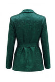 Traje de graduación de dos piezas, floral verde oscuro con solapa muescada y pierna ancha con cinturón