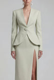 Trajes de negocios verdes de dos piezas con solapa de pierna ancha y abertura