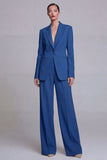 Traje de graduación azul oscuro con solapa muescada de dos piezas, pierna ancha y pecho simple