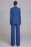 Traje de graduación azul oscuro con solapa muescada de dos piezas, pierna ancha y pecho simple